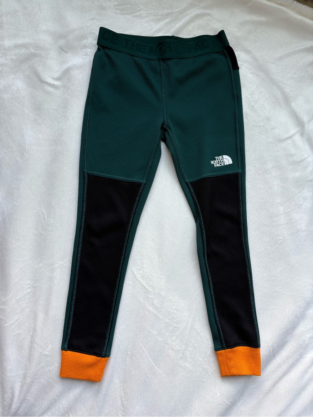 The North Face Kids Green & Black Leggings with Orange Cuffs
